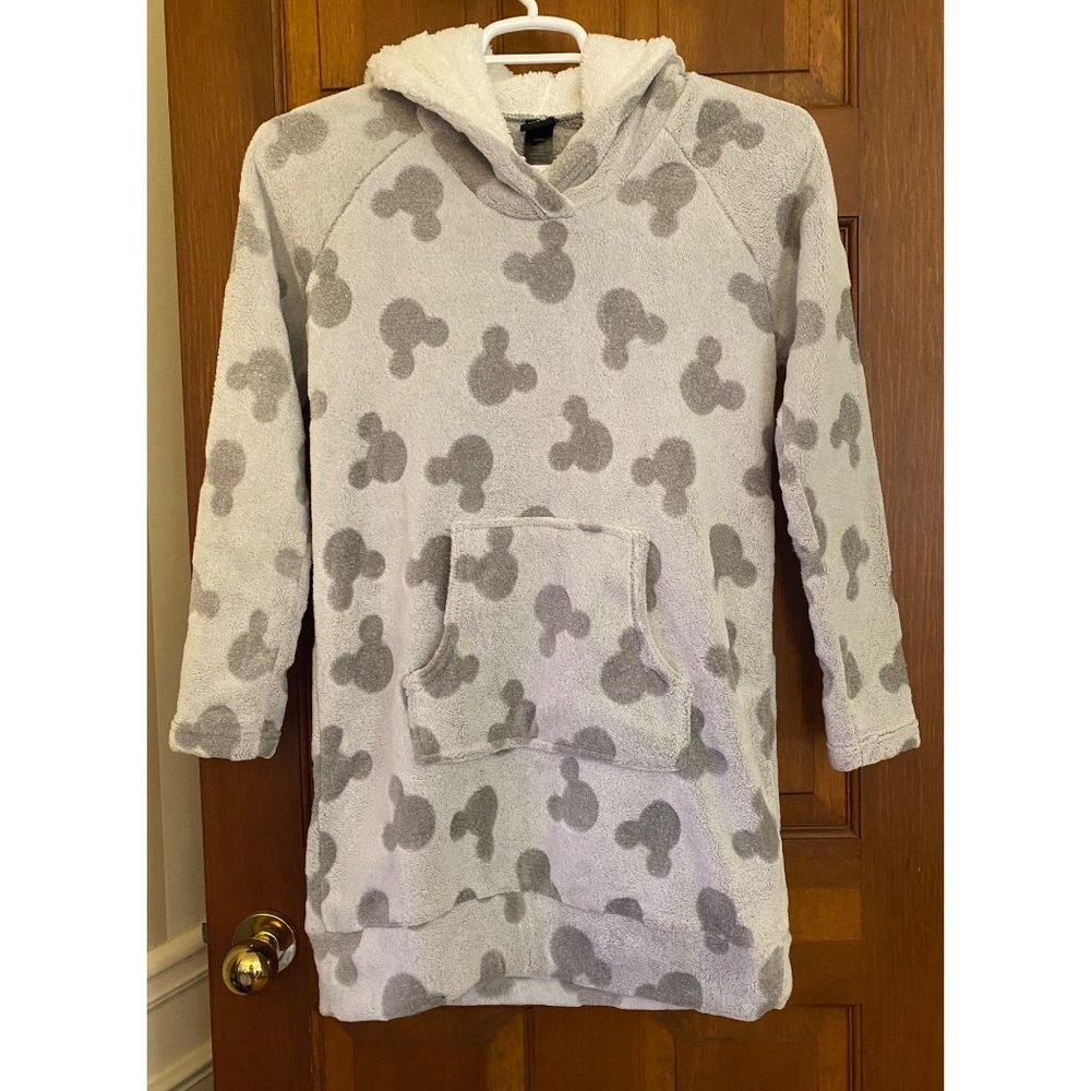 Disney Mickey Fleece Lounge Hoodie‎ Women Small Grey Pajamas PJs Plush Cozy Warm